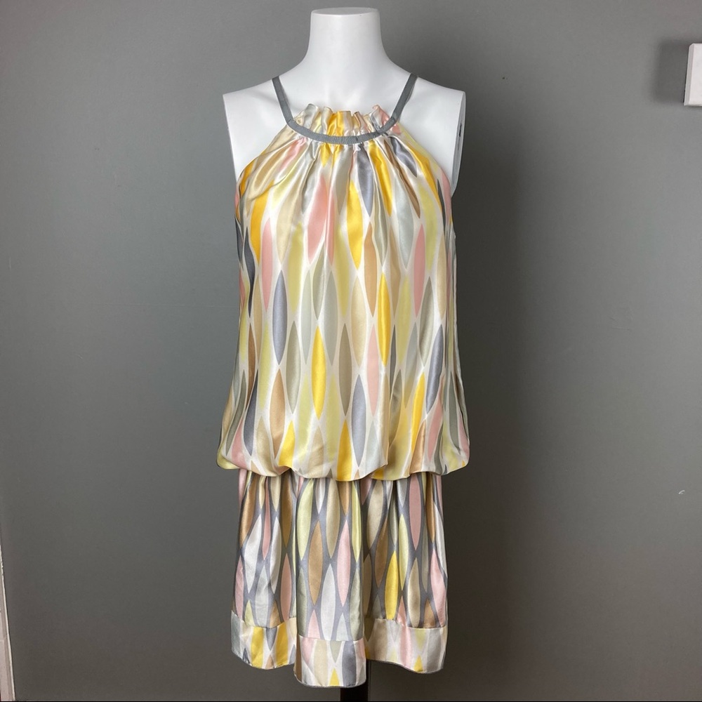 Alexia Admor dress pastel silk‎ halter charmeuse geometric Blouson small